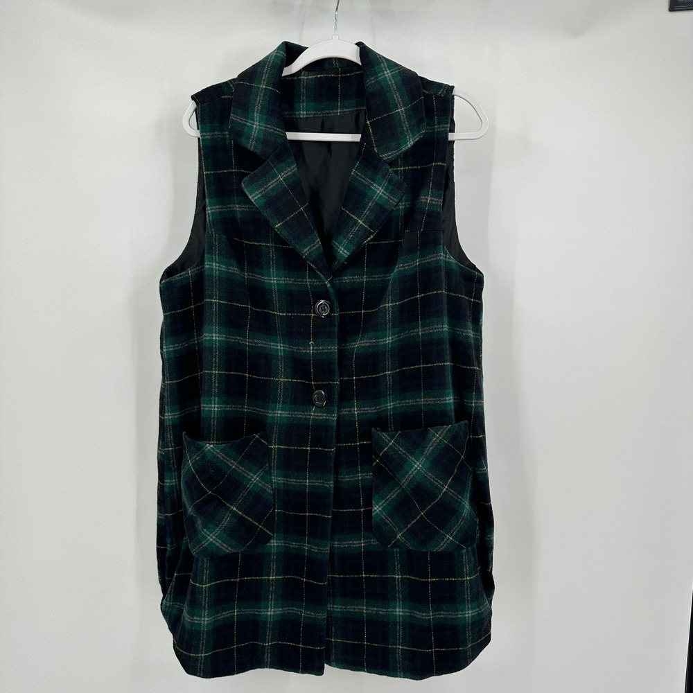Womens Preppy‎ Academia Tartan Plaid Flannel Vest Size XL Heritage School Girl